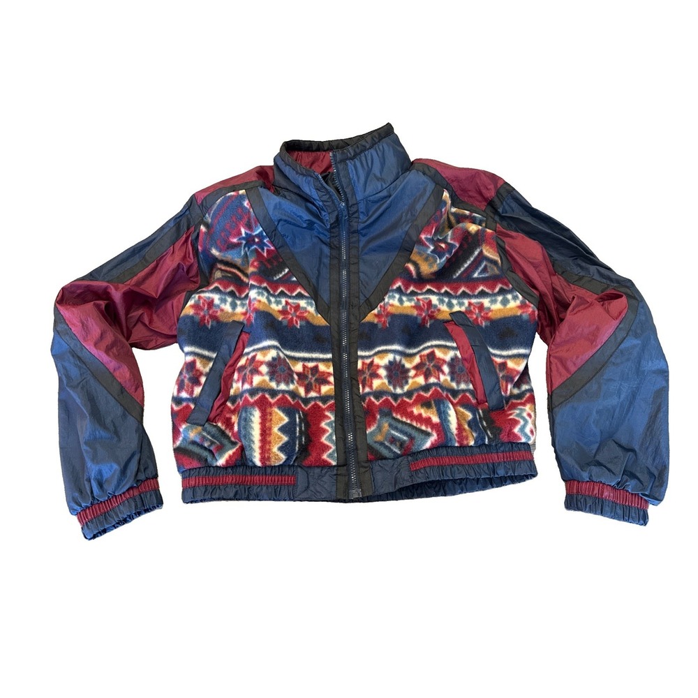 Vintage 80s 90s Athletic Works Nylon Windbreaker Jacket Women's XL Blue & Maroon